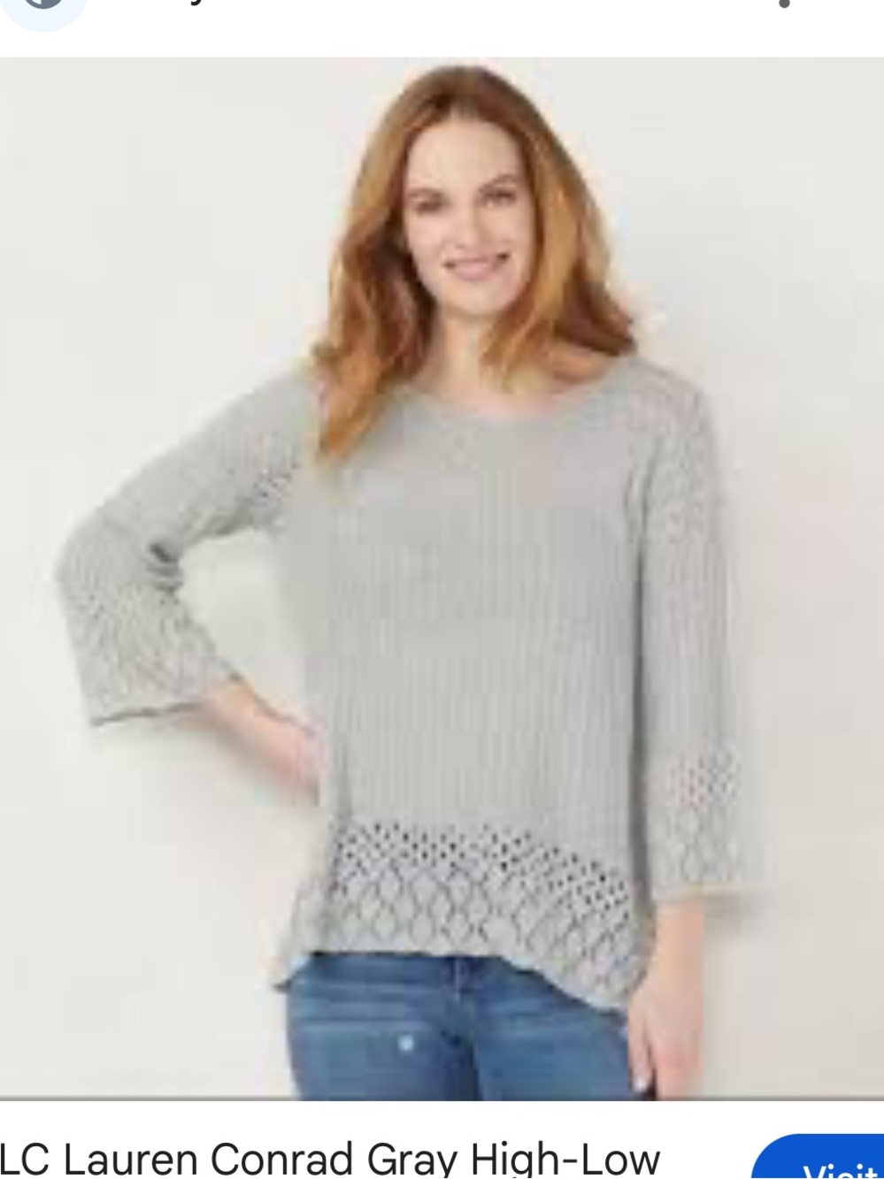 LC Lauren Conrad Bell Sleeve Pointelle Sweater Blue